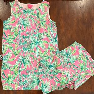 Lilly Pulitzer Girls Pink Tropical Palm Print dress set
